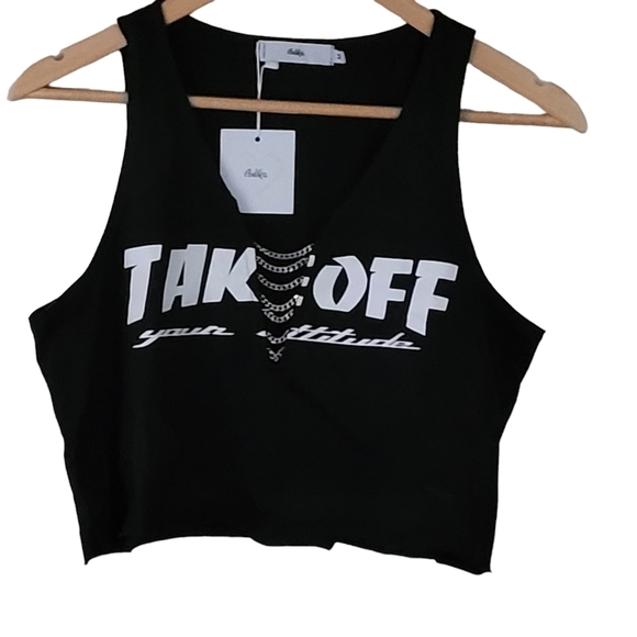 Adika Takeoff Your Attitude Sleeveless Chain Detail Crop Top Womens Black M - Picture 5 of 11